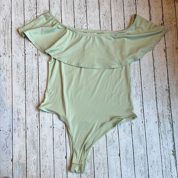 Kit + Sky Sage Green Off the Shoulder Bodysuit - Picture 3 of 7